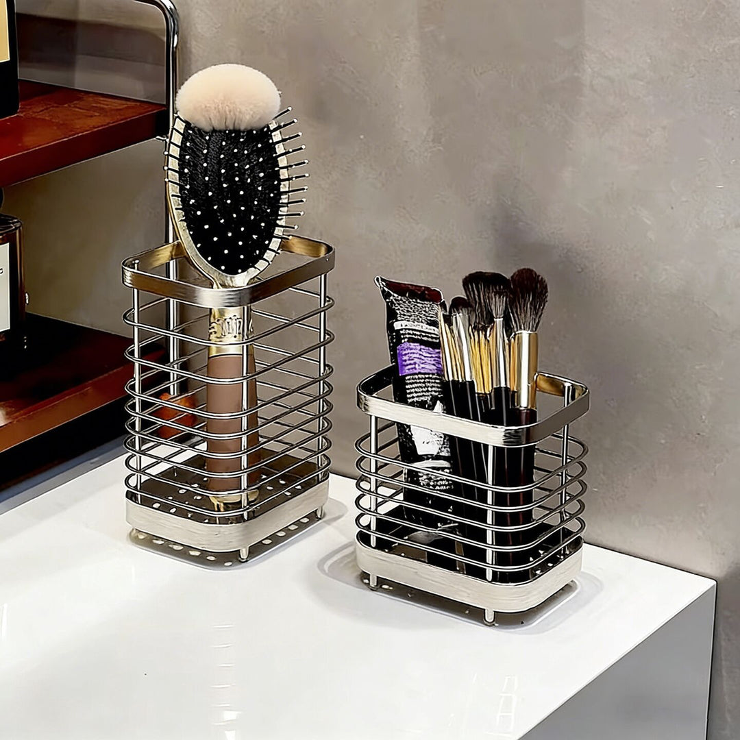 Square Chrome Wire Countertop Bathroom Bottle Organizer with Raised Feet