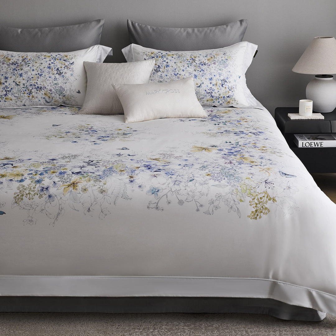 Botanical Watercolor Cotton Sateen Duvet Cover Set with Euro Shams