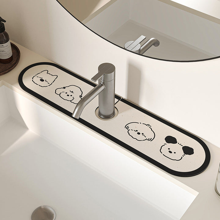 Decorative Anti-Slip Silicone Faucet Counter Tray Mat with Cute Dog Faces