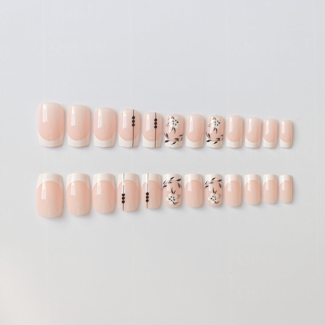 Elegant Floral French Tip Nail Art Set