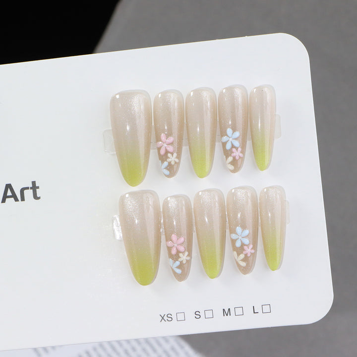 Elegant Ombre Press-On Nail Set with Floral Accents Stornfield
