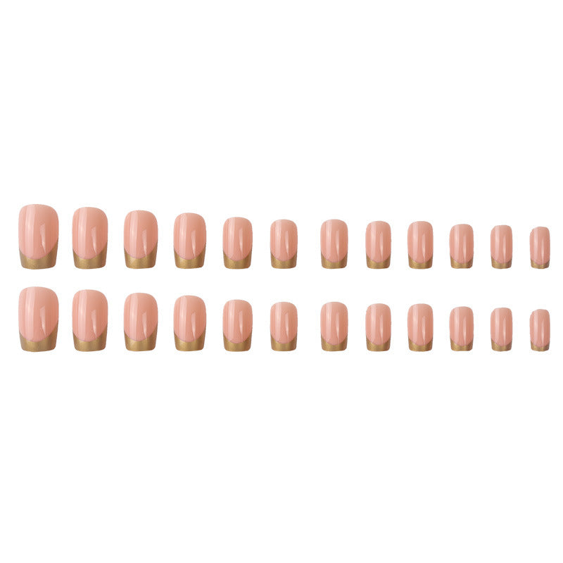Elegant French Tip Press-On Nails with Gold Accent Stornfield