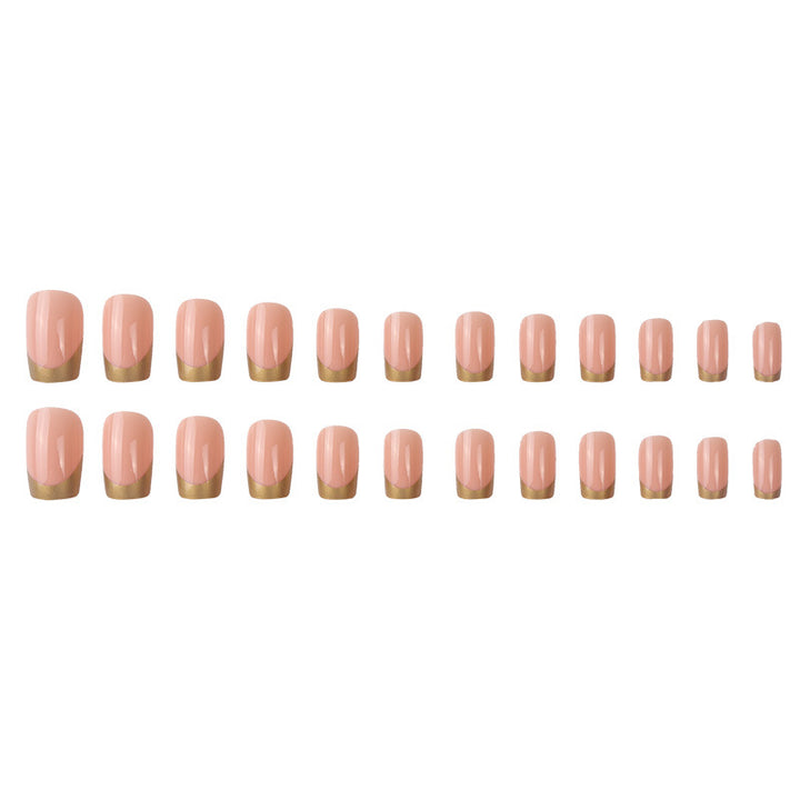 Elegant French Tip Press-On Nails with Gold Accent Stornfield