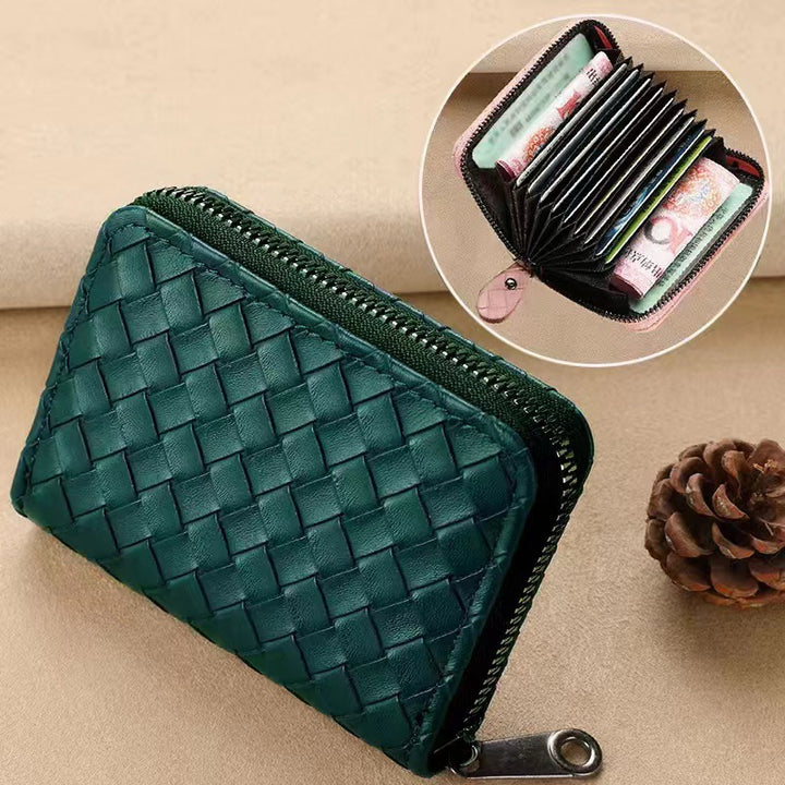 Woven Leather Zippered Wallet