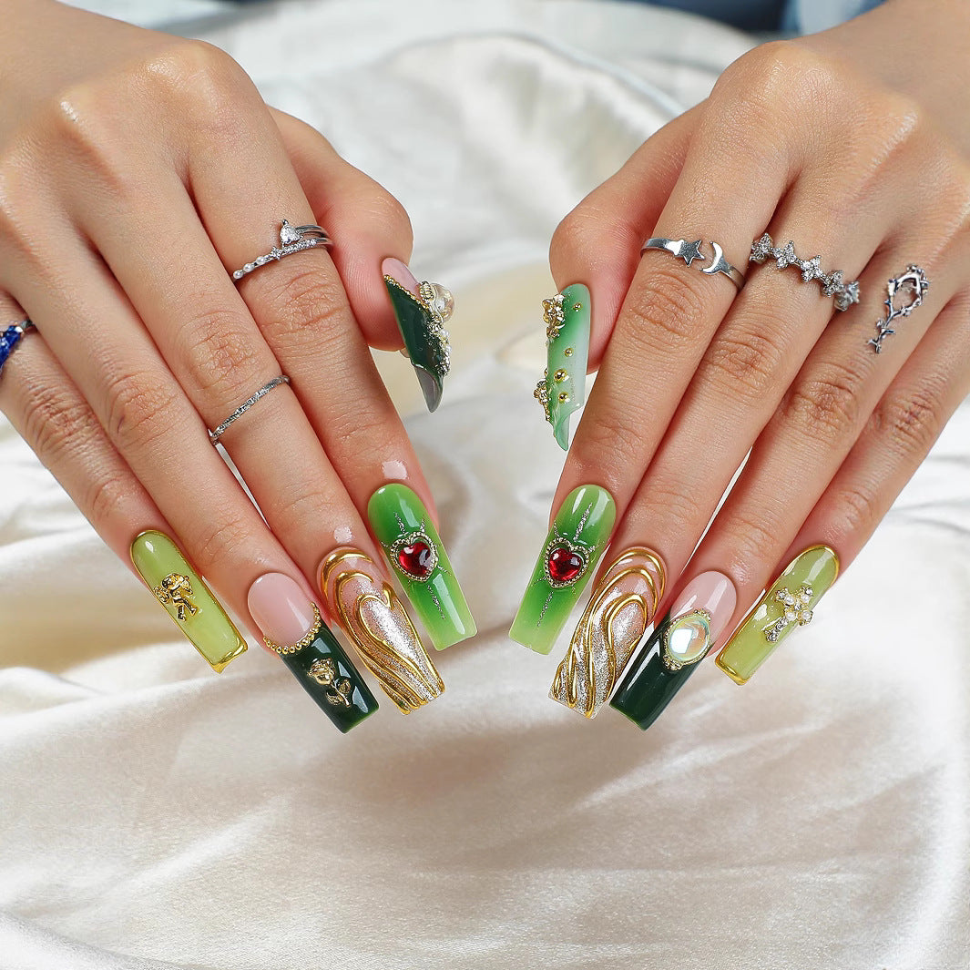 Acrylic nail set with glamorous crystal and floral design Stornfield
