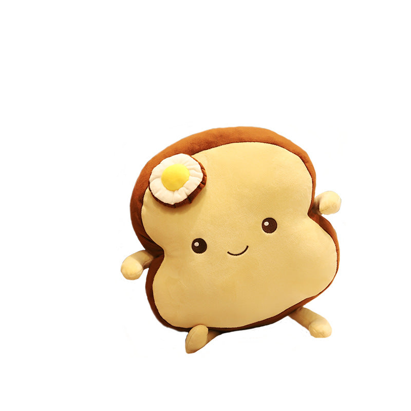Kawaii Toast-Shaped Plush Decorative Cushion with Egg Applique Stornfield