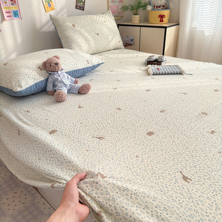 Bow-Print Cotton Sateen Fitted Sheet Set with Pillowcases
