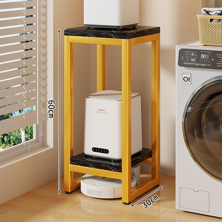 Narrow Two-Tier Metal Appliance Stand with Faux Marble Shelves