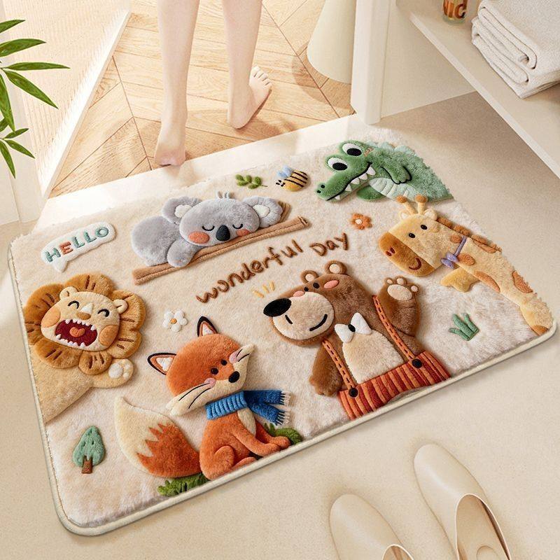 Cartoon-Themed Plush Bath Mat for Bathroom