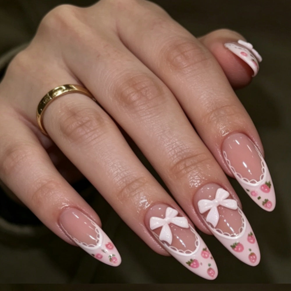 Elegant Stiletto Press-On Nails with Floral and Bow Accents Stornfield