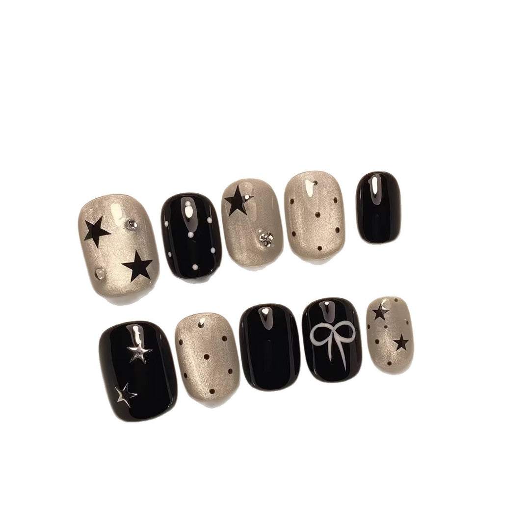 Decorative Press-On Nail Art Set with Star and Bow Designs