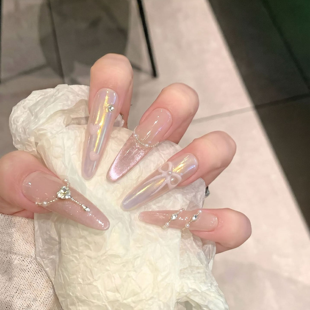 Premium Decorative Press-On Nail Set with Elegant Gemstone Accents Stornfield