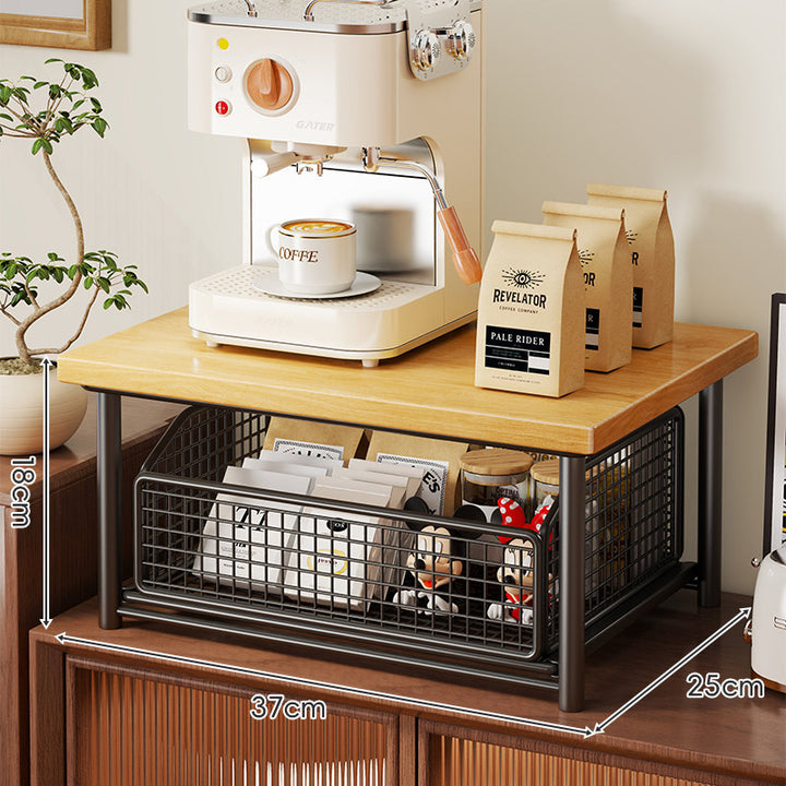 Compact Countertop Appliance Stand with Sliding Metal Mesh Drawer Organizer