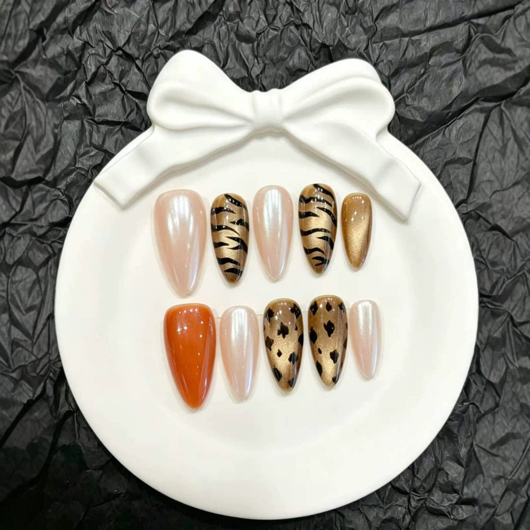 Decorative Press-On Nail Art Set with Animal Print Designs