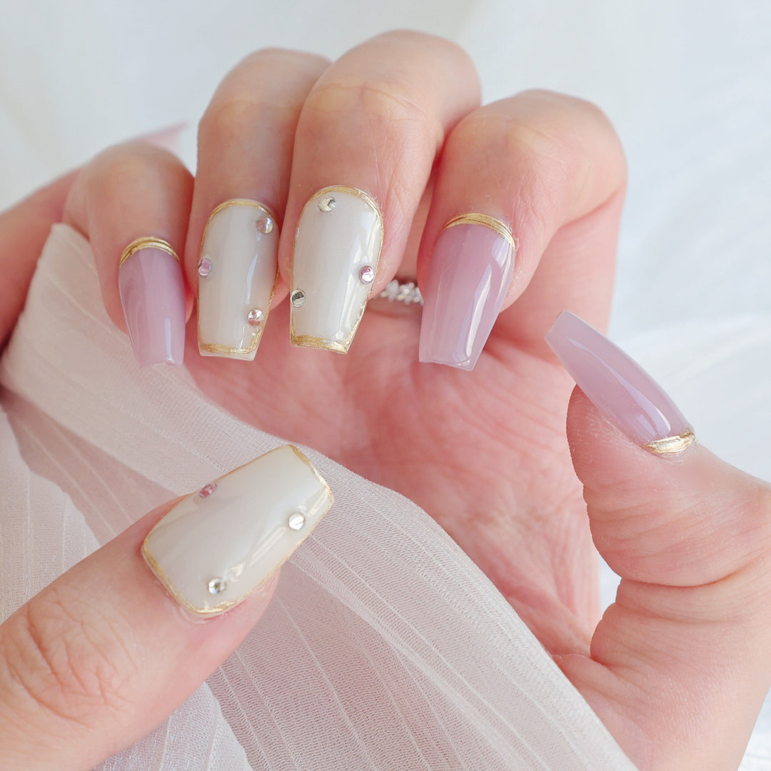 Artistic Press-On Nail Art Set with Heart and Celestial Designs
