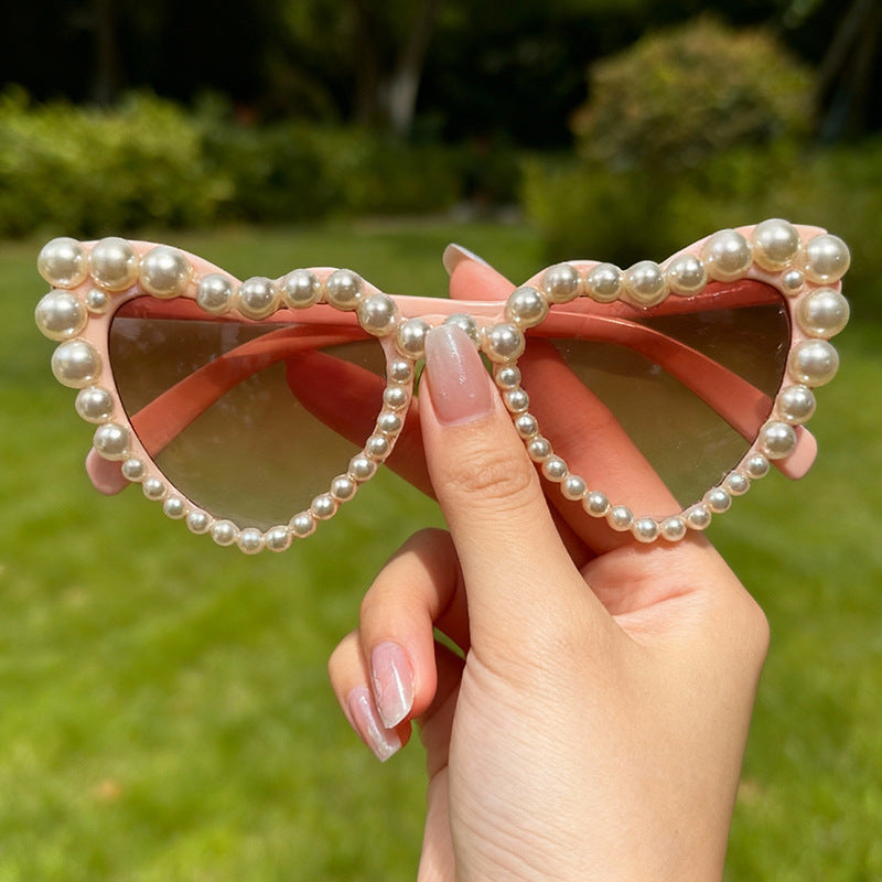 Decorative Pearl-Embellished Cat-Eye Sunglasses Stornfield