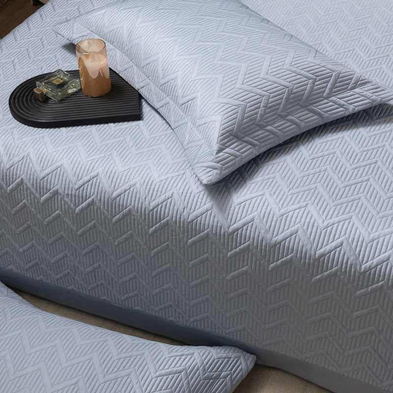Quilted Chevron Bedspread Set with Reversible Coverlet and Pillow Shams