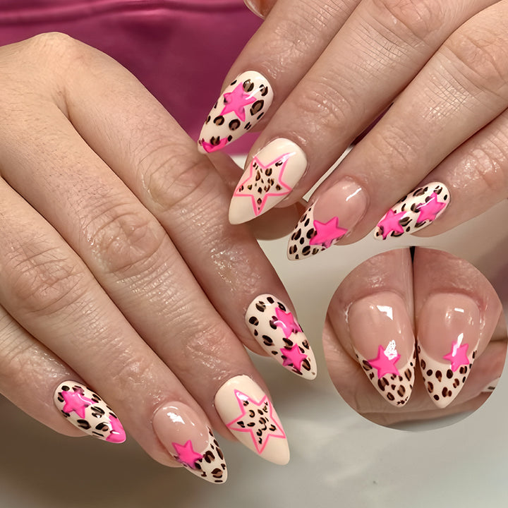 Stylish Star and Leopard Print Press-On Nails Stornfield
