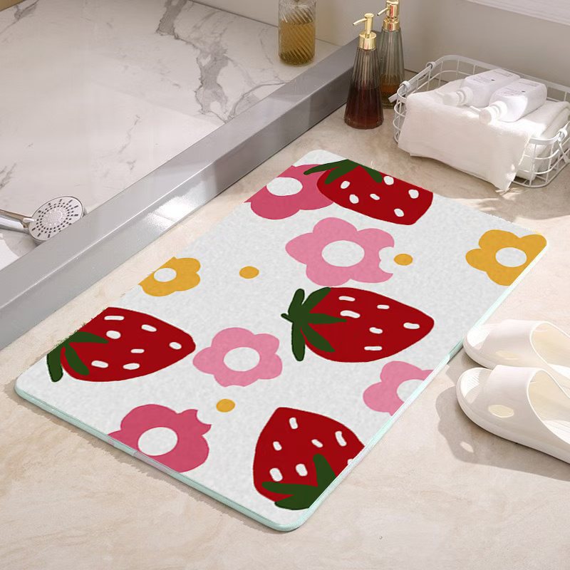 Strawberry-Themed Plush Bath Mat