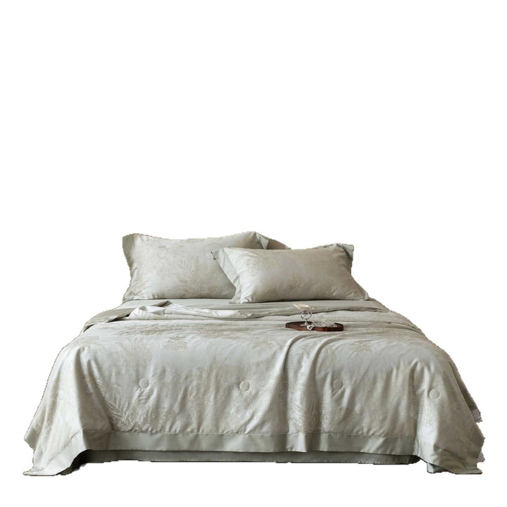 Premium cotton satin bedding set with fine toile pattern and hem decoration