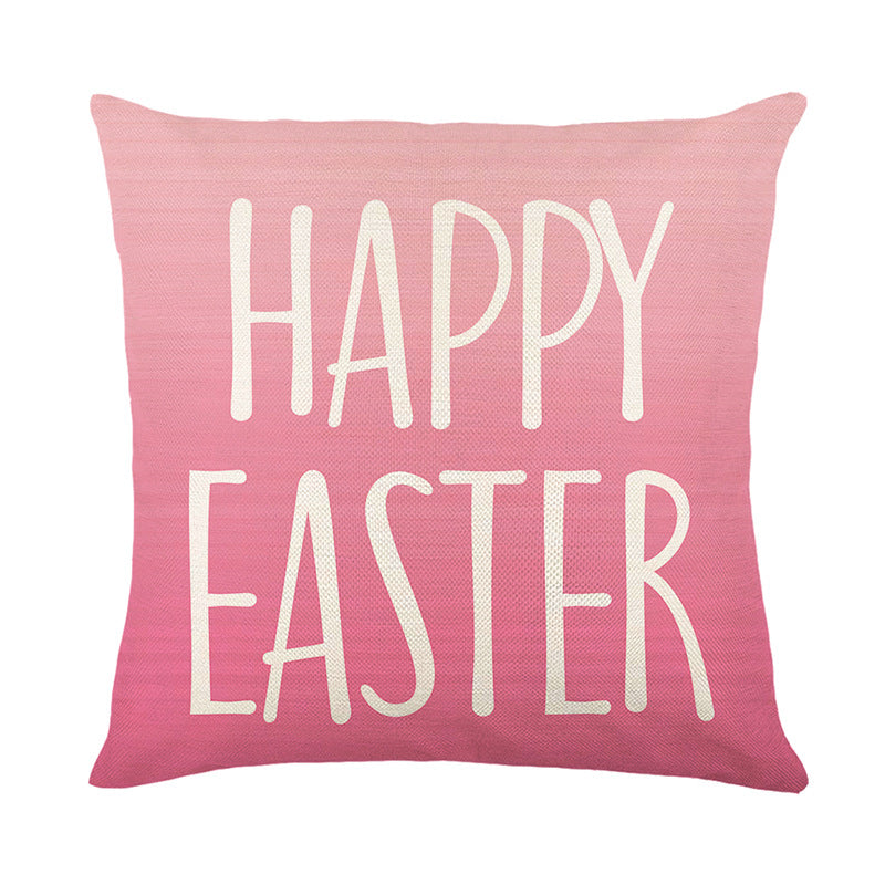 Square Ombre Happy Easter Linen Throw Pillow Cover