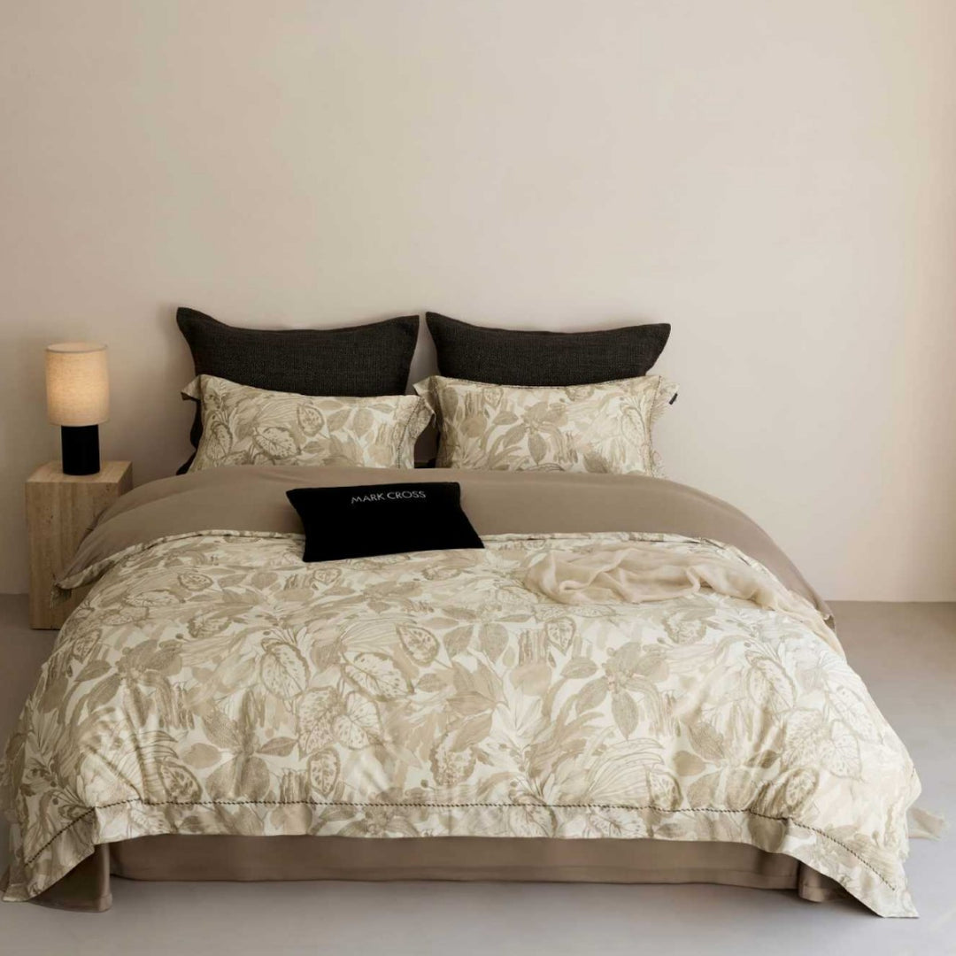 Reversible Cotton Sateen Floral Duvet Cover Set with Embroidered Hem & Pillow Shams