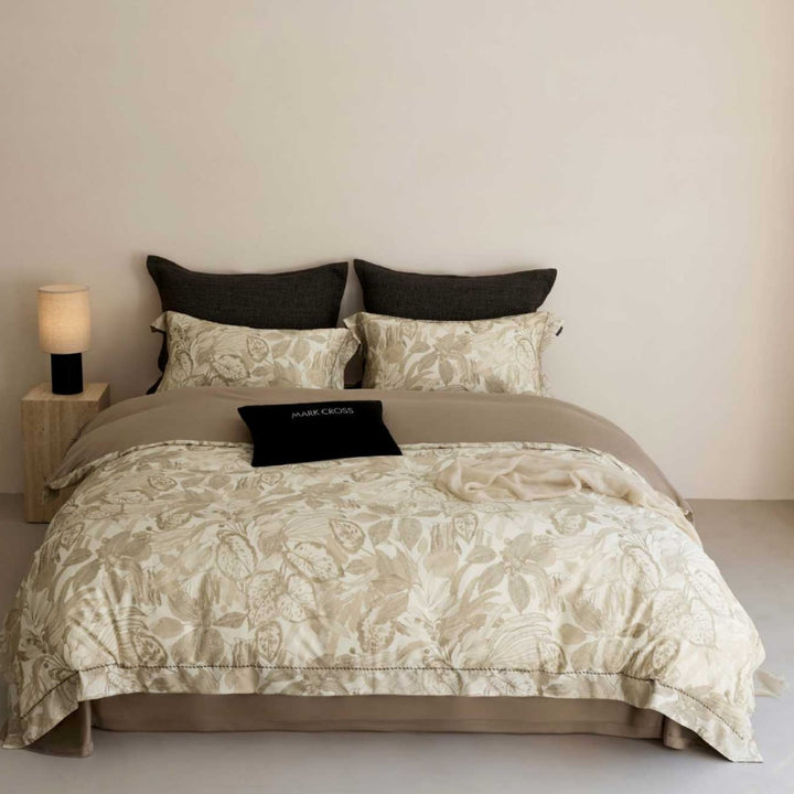 Reversible Cotton Sateen Floral Duvet Cover Set with Embroidered Hem & Pillow Shams