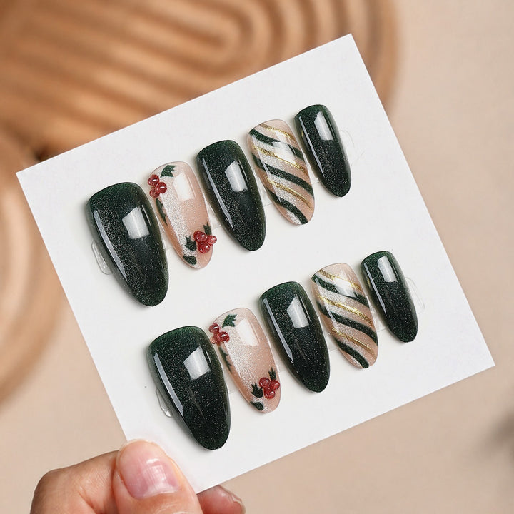 Artificial nail set with floral accents and elegant high-gloss surface Stornfield