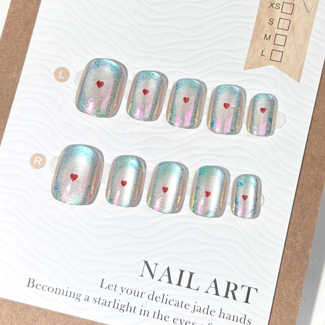Decorative Press-On Nail Art Set with Heart Accents