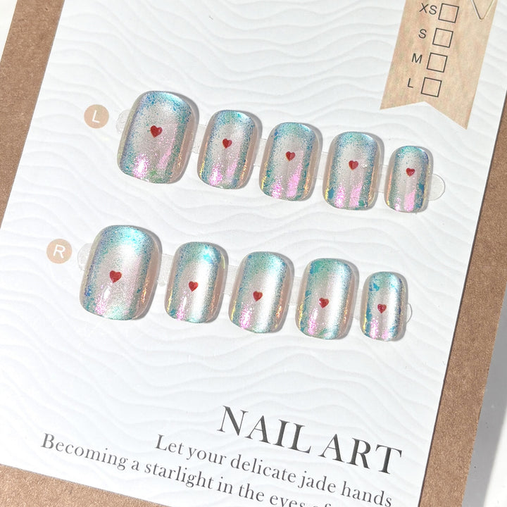 Decorative Press-On Nail Art Set with Heart Accents