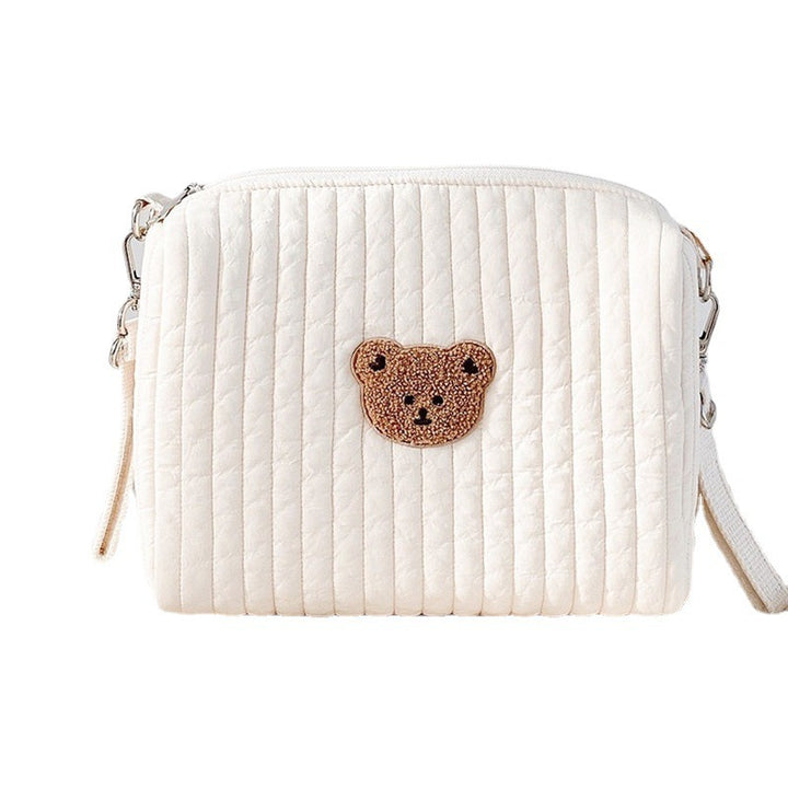 Quilted Padded Nursery Diaper Bag with Teddy Appliqué and Removable Strap