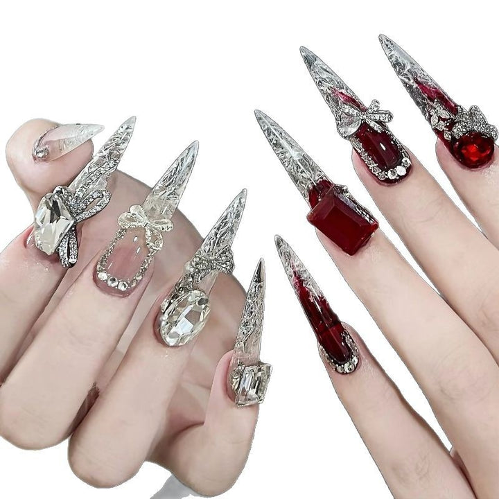 Gemstone-Embellished Stiletto Nail Extensions