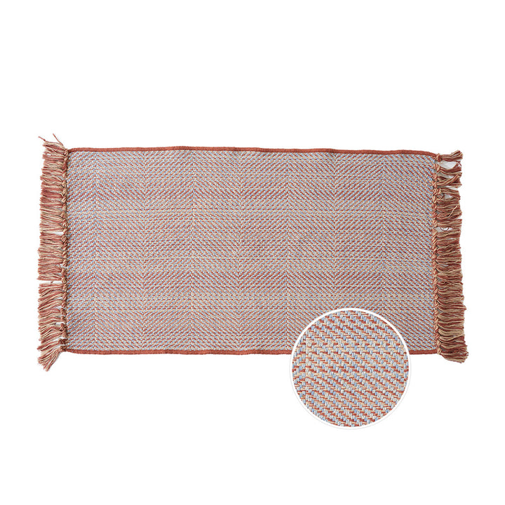 Woven table runner with dense herringbone jacquard and fringes Stornfield