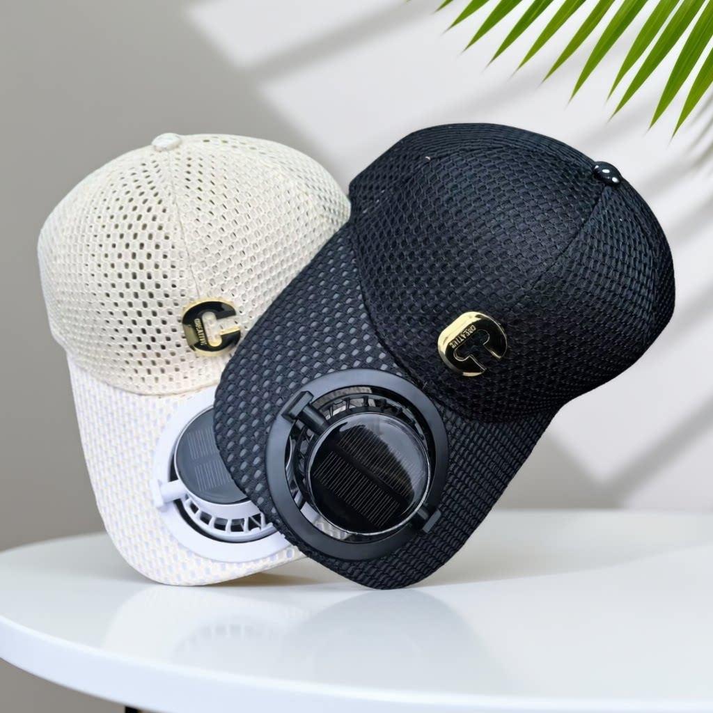 Breathable baseball cap with rechargeable fan in the visor and mesh insert Stornfield
