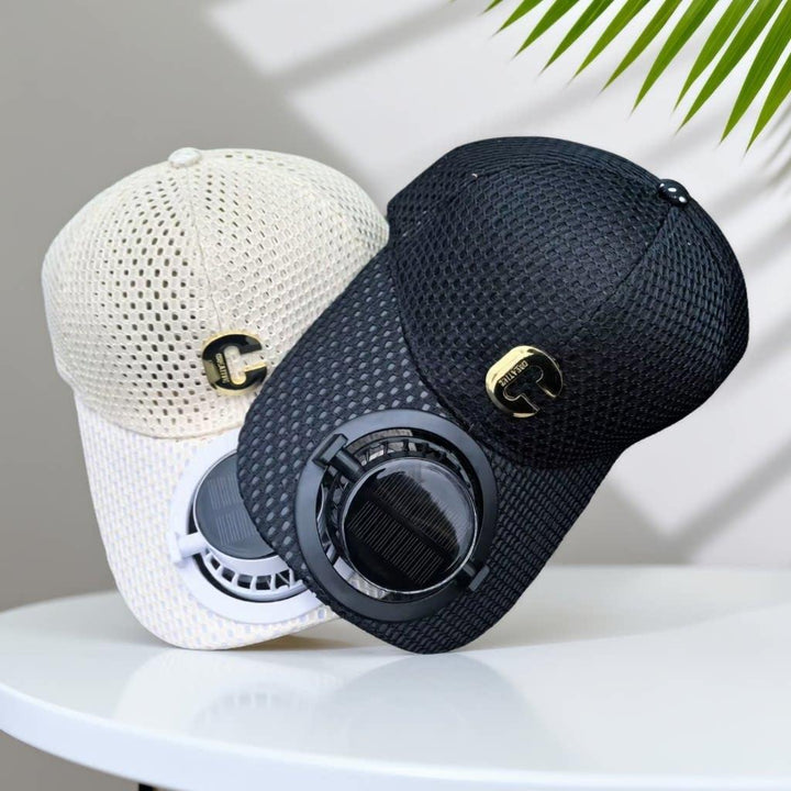 Breathable baseball cap with rechargeable fan in the visor and mesh insert Stornfield