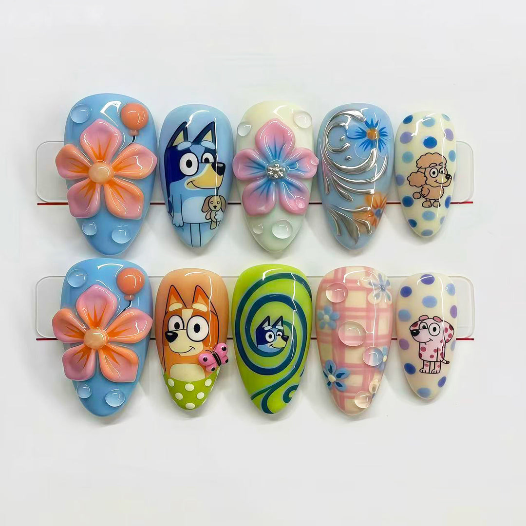 Playful Cartoon-Inspired Press-On Nail Art Set