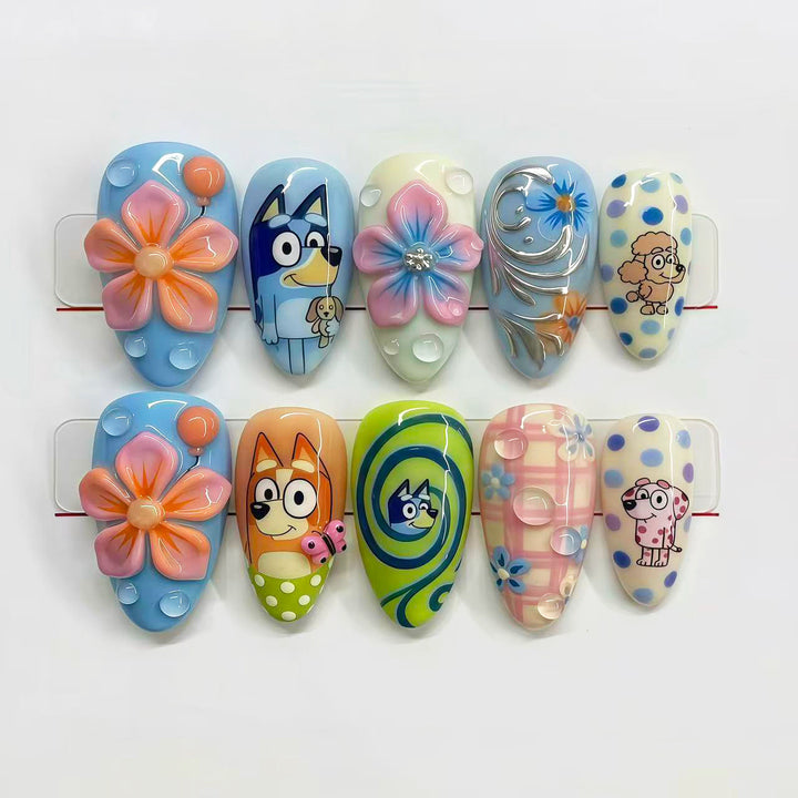 Playful Cartoon-Inspired Press-On Nail Art Set