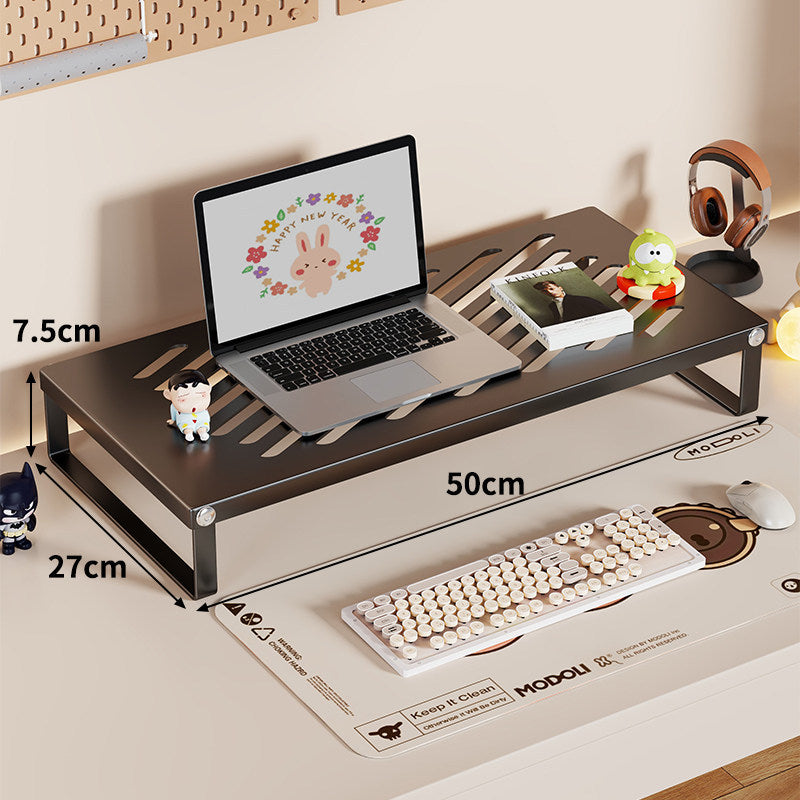 Slim Ventilated Steel Laptop and Monitor Riser with Wide Shelf and Cable Slots