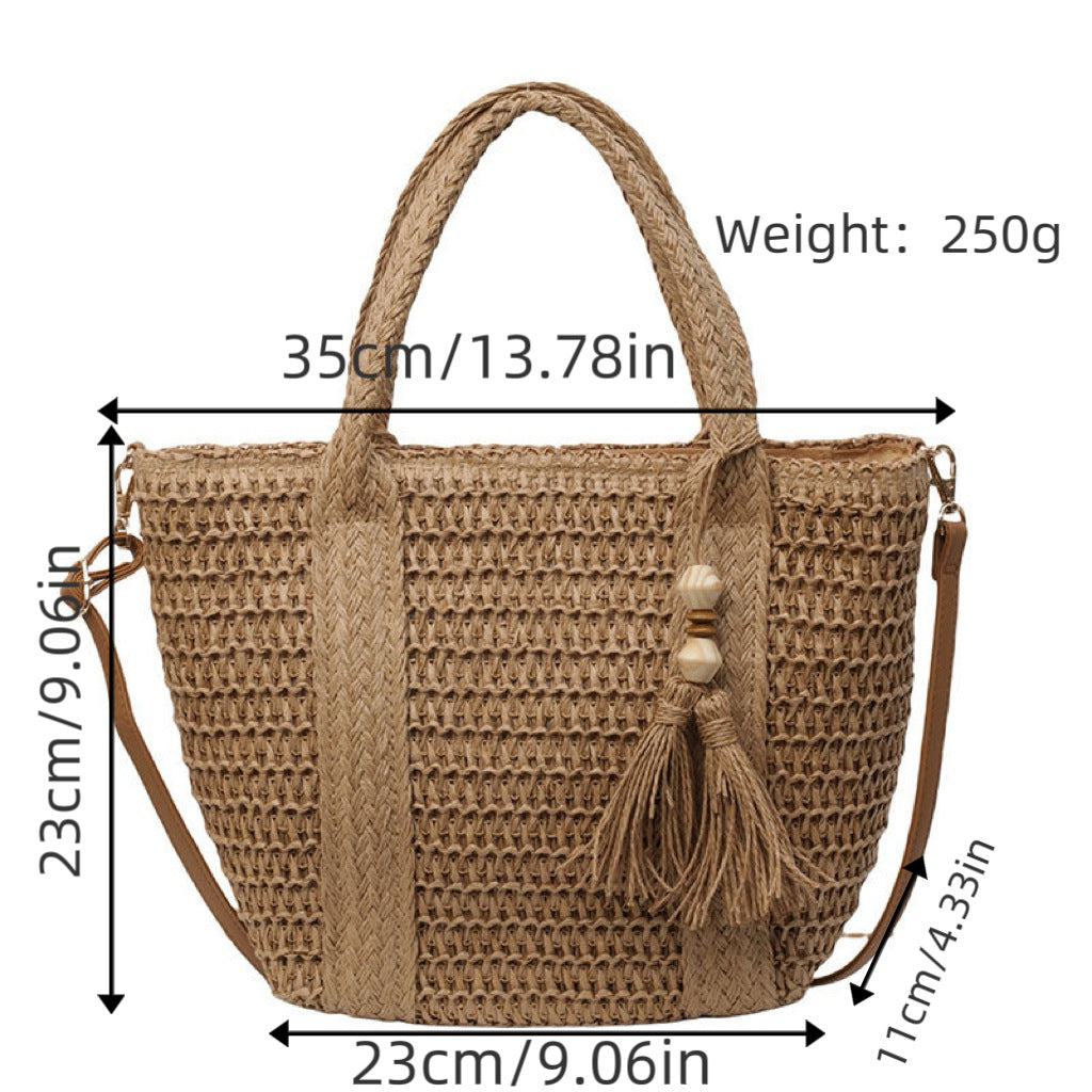 Braided tote bag with tassels and leather details Stornfield