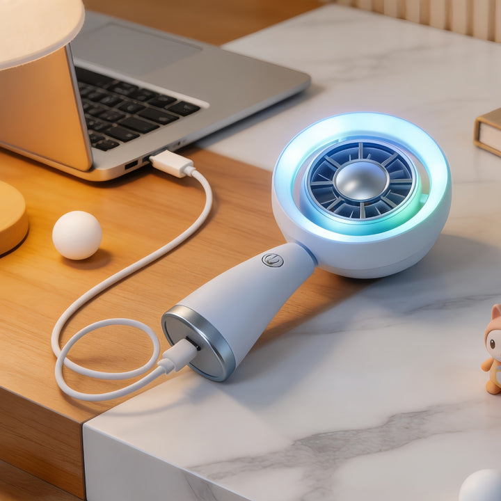 Women Portable RGB Hand Fan with USB Charging Function Stornfield