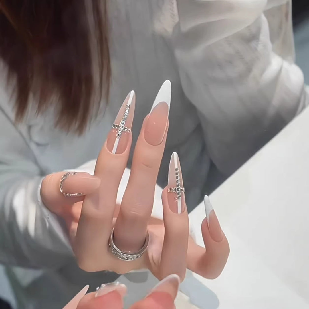 Luxury Rhinestone-Accented Stiletto Nail Extensions