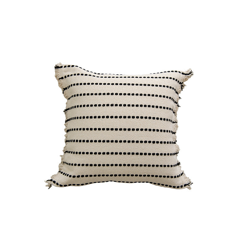 Square Handloom Cotton Striped Accent Pillow Cover with Fringe Corners and Concealed Zipper