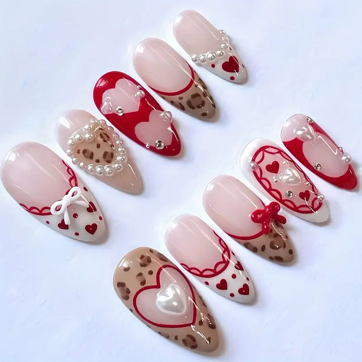 Romantic Heart-Themed Press-On Nail Art Stornfield