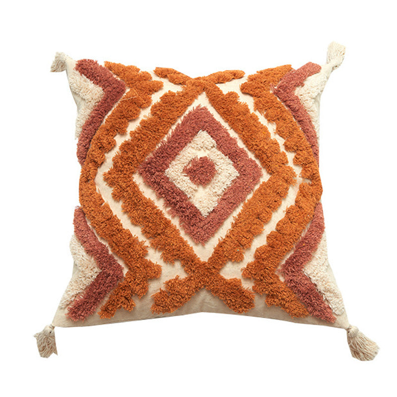 Square decorative cushion cover with hand-tufted diamond relief and decorative corner tassels Stornfield