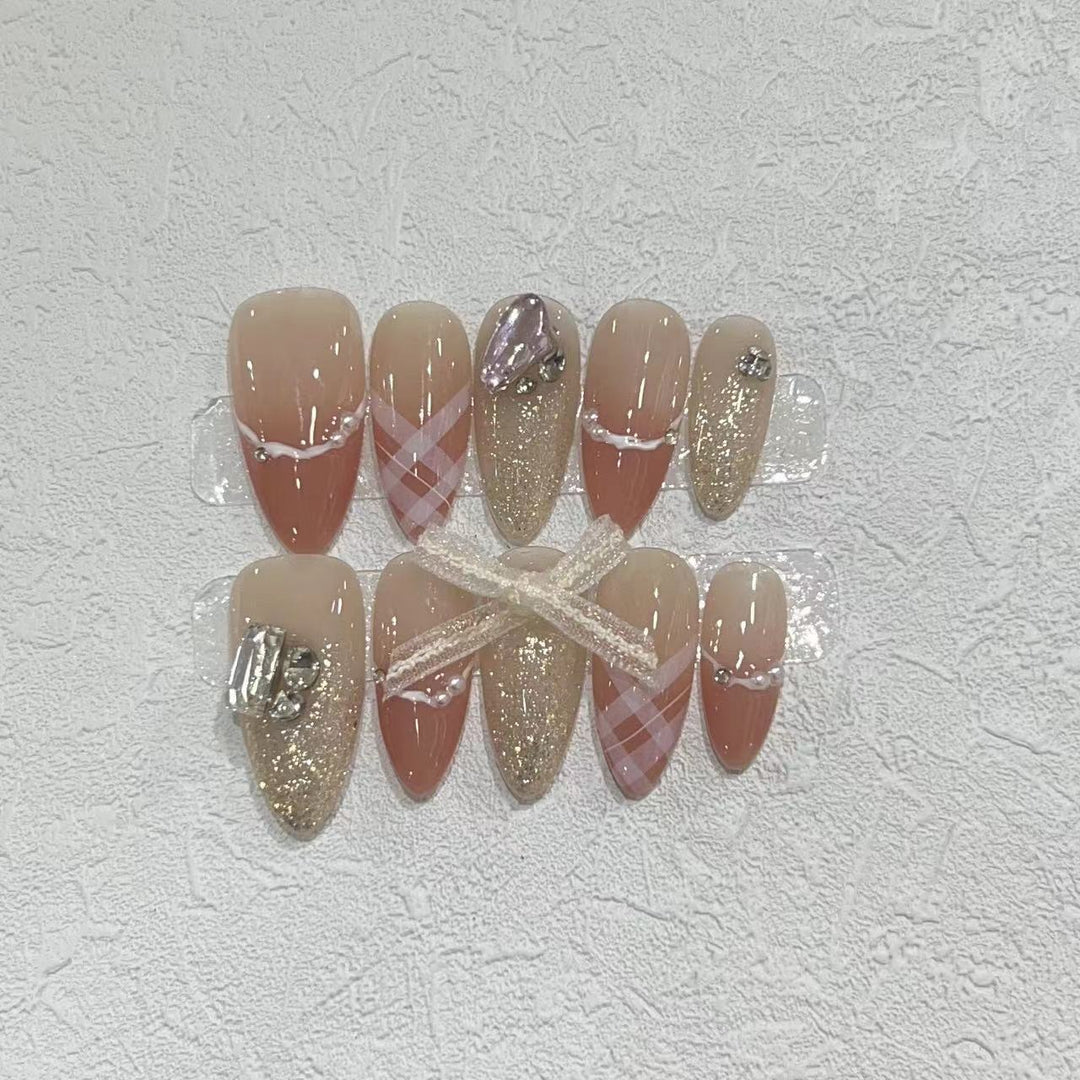Decorative Stiletto Press-On Nail Art Set with Rhinestone and Glitter Accents Stornfield