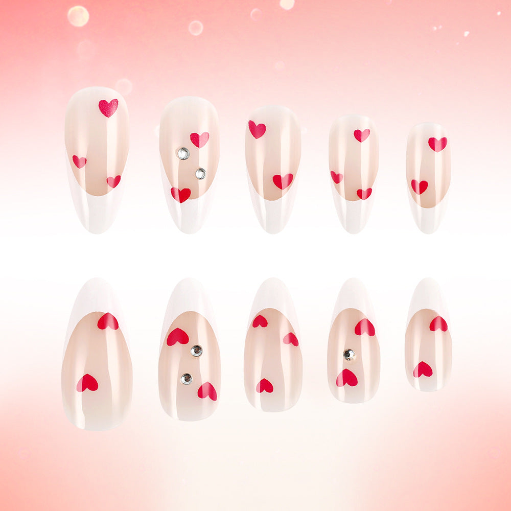 Heart-Embellished Elegant Press-On Nails Stornfield