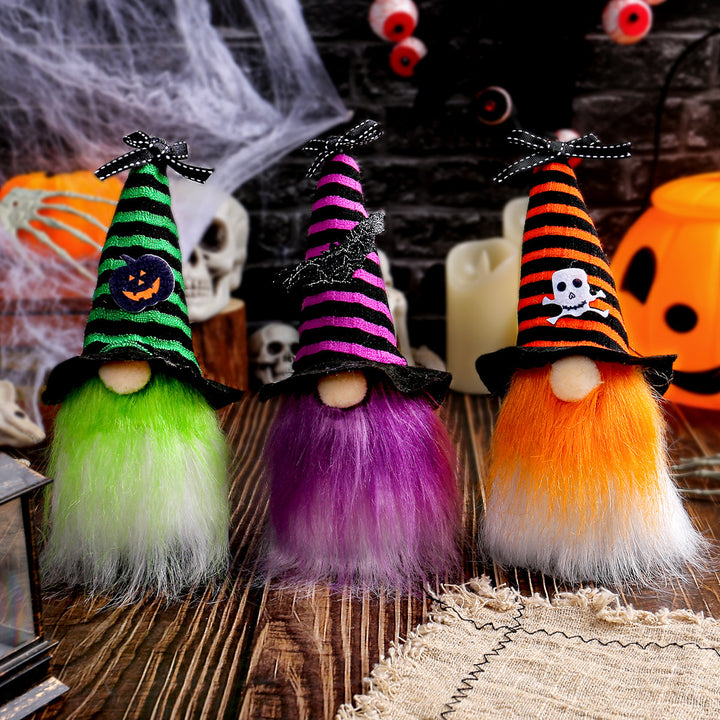 Halloween-Gnome decoration figure with pointed hat and artificial fur beard
