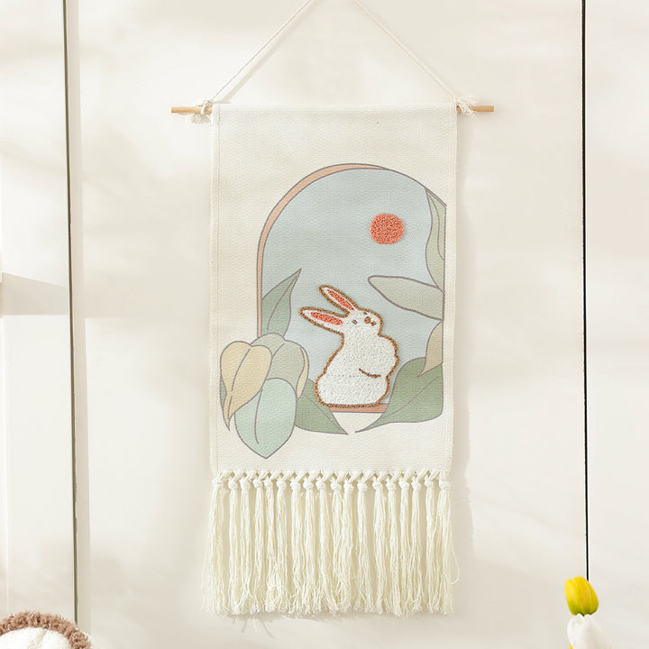 Boho Wall Hanging with Woven Flower Tufting and Macrame Fringes