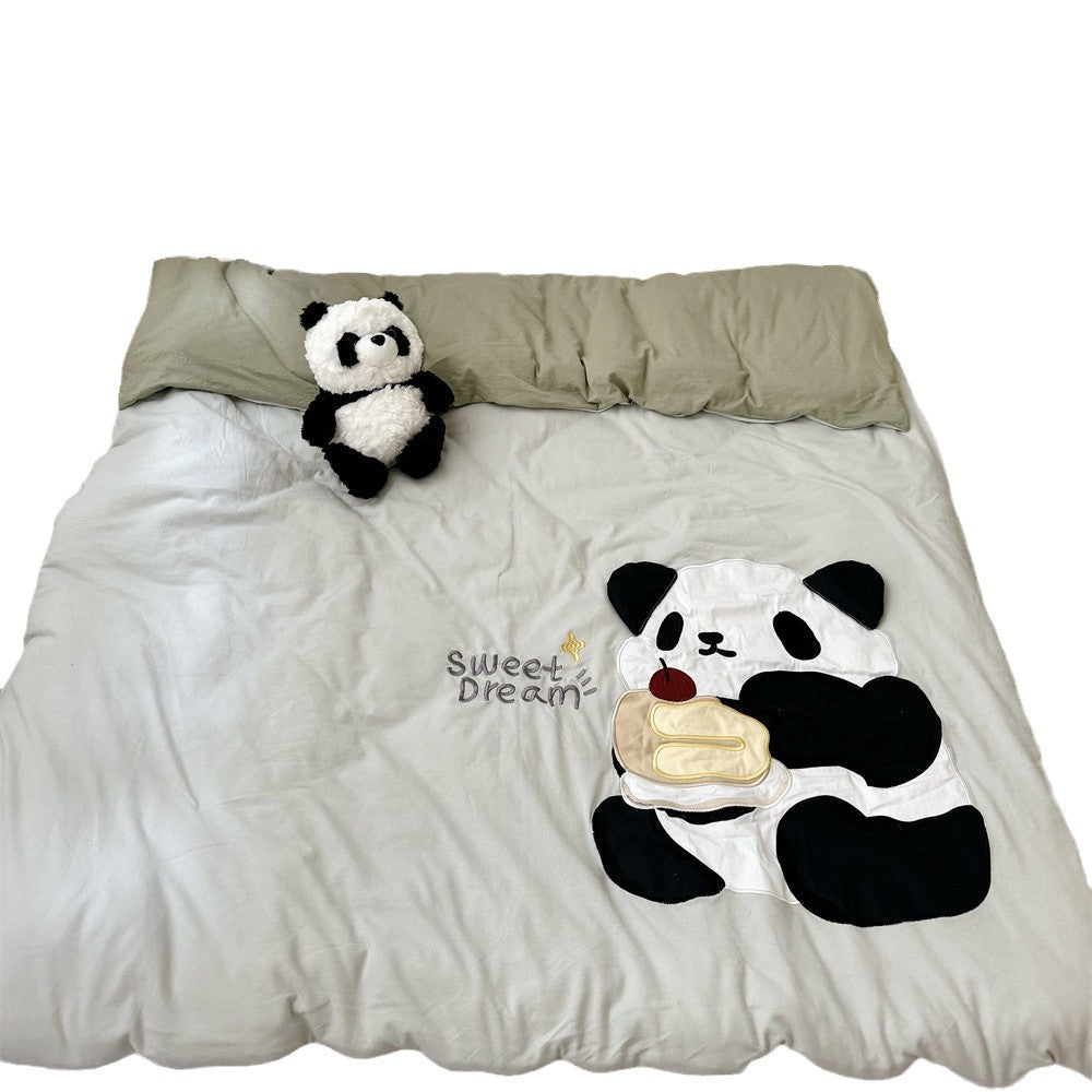 Kids Appliqué Puppy Cotton Sateen Duvet Cover with Quilted Puppy Face Pillow Shams