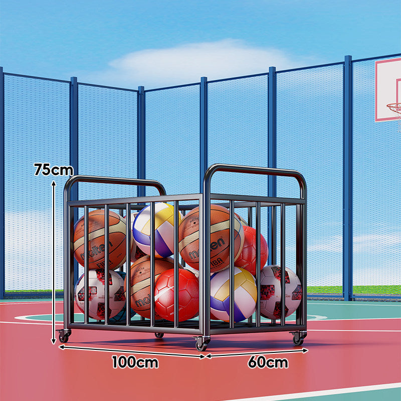 Heavy-Duty Wheeled Sports Ball Storage Cart with Tilted Return Rack